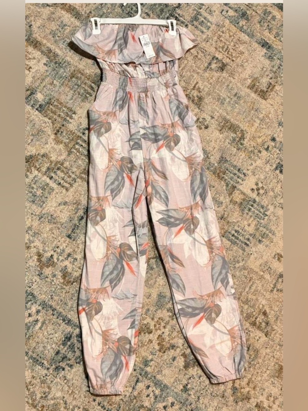 American Eagle Floral Off Shoulder Jumpsuit XXS NWT Smocked Waist